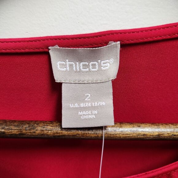 Chicos Womens Bell Sleeve Blouse Size M Scoop Neck Red Ruffle Career NWT - Picture 4 of 12